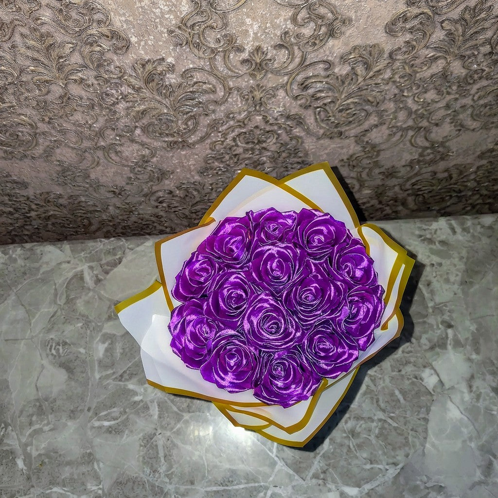 Eternal Purple Silk Rose Bouquet – Gift for Her | Handmade | Silk Ribbon Roses