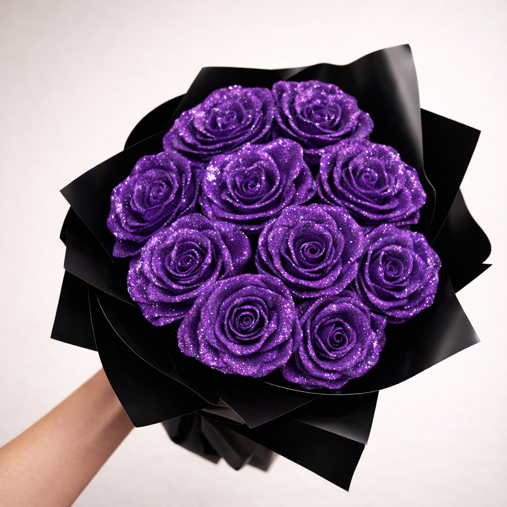 Eternal Purple Silk Rose Bouquet – Gift for Her | Handmade | Silk Ribbon Roses
