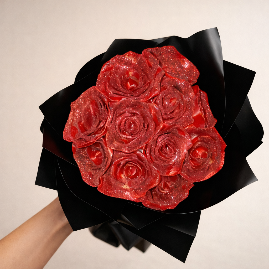 Eternal Red Silk Rose Bouquet – Gift for Her | Handmade | Silk Ribbon Roses
