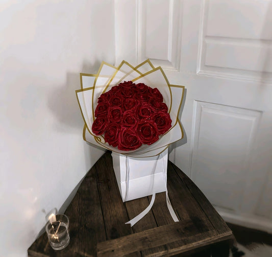 Eternal Red Silk Rose Bouquet – Gift for Her | Handmade | Silk Ribbon Roses