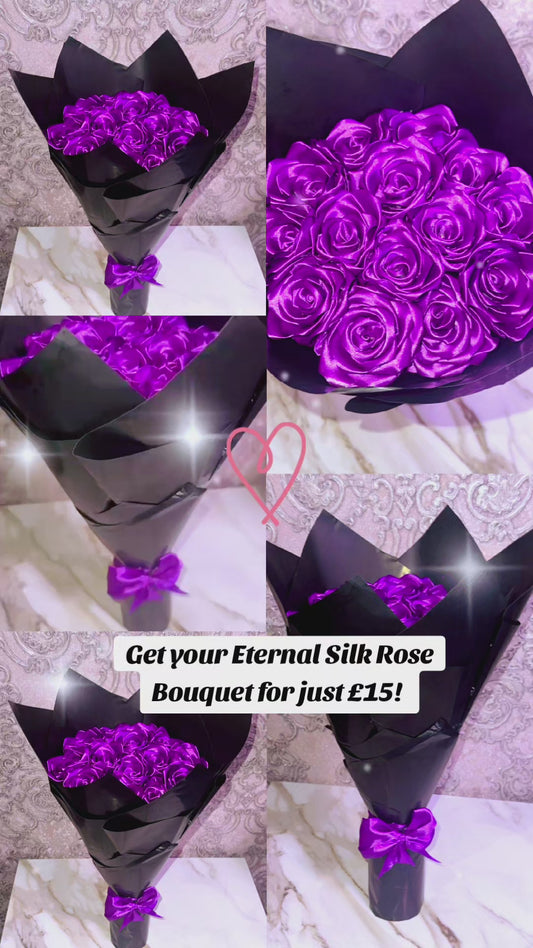 Eternal Purple Silk Rose Bouquet – Gift for Her | Handmade | Silk Ribbon Roses