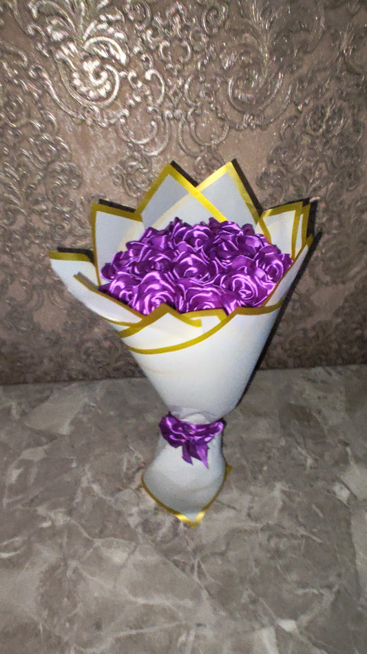 Eternal Purple Silk Rose Bouquet – Gift for Her | Handmade | Silk Ribbon Roses