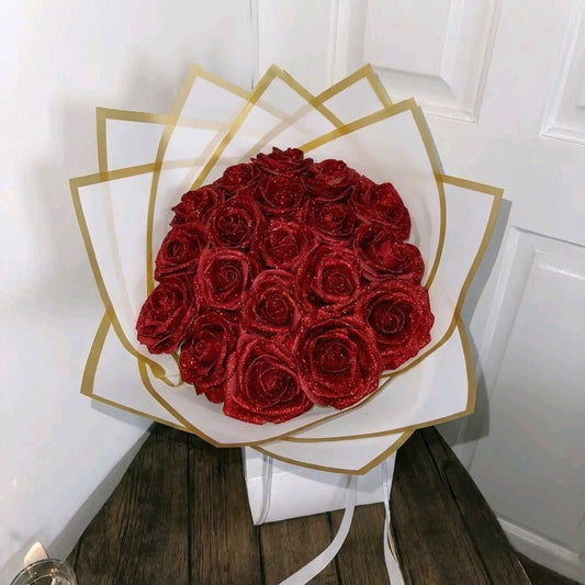Eternal Red Silk Rose Bouquet – Gift for Her | Handmade | Silk Ribbon Roses