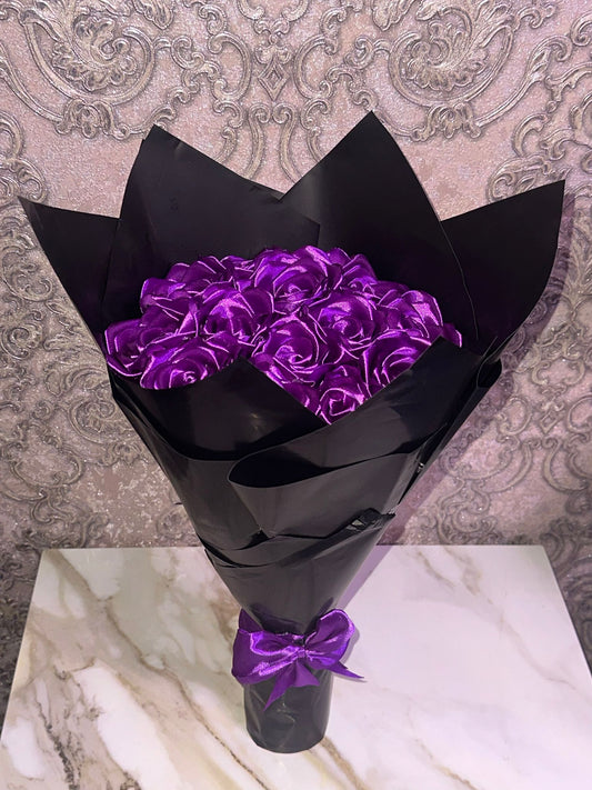 Eternal Purple Silk Rose Bouquet – Gift for Her | Handmade | Silk Ribbon Roses
