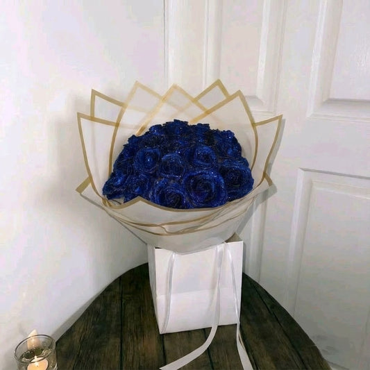 Eternal Blue Silk Rose Bouquet – Gift for Her | Handmade | Silk Ribbon Roses
