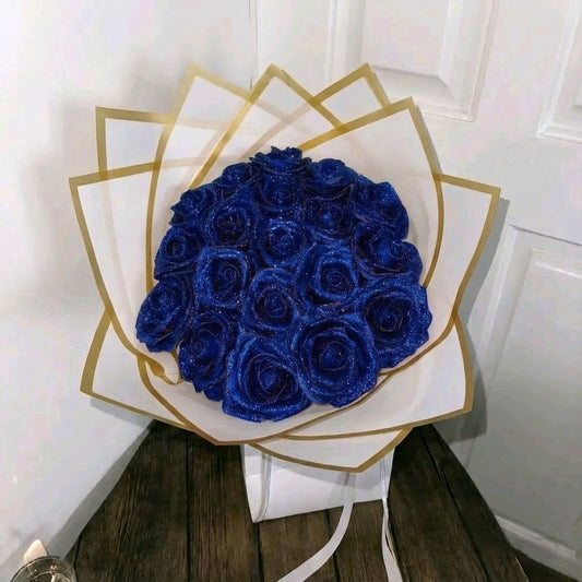 Eternal Blue Silk Rose Bouquet – Gift for Her | Handmade | Silk Ribbon Roses